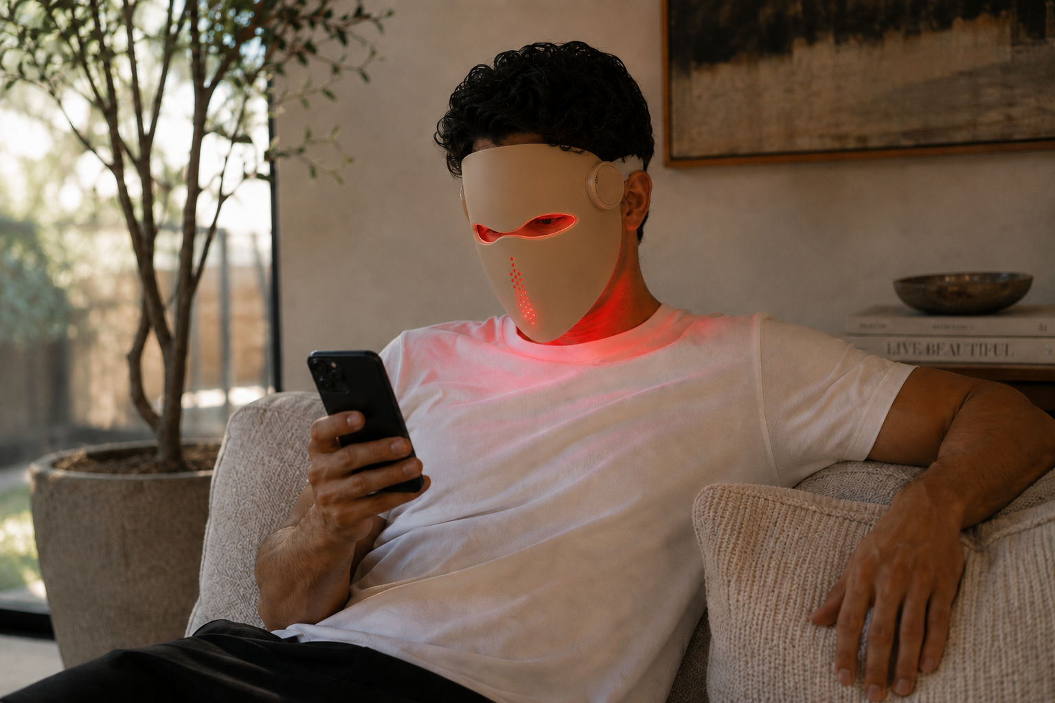 Woman wearing Lumi Glow Mask